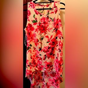 White/pink floral shirt with attached necklace